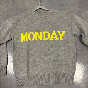 English Factory Gray Crewneck Sweater with Yellow 'Monday' Design